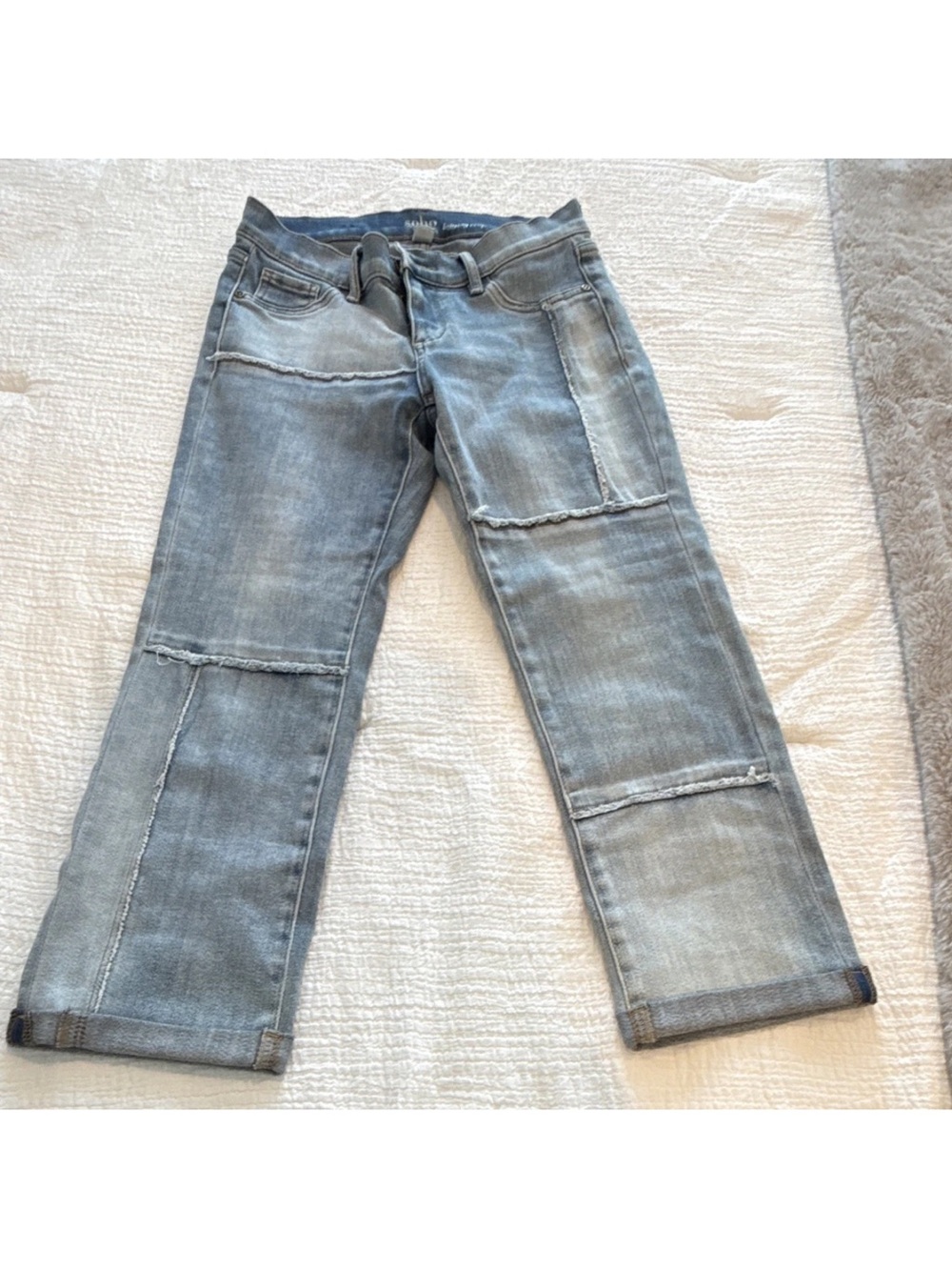 New York & Company Light Blue Patchwork Boyfriend Jeans